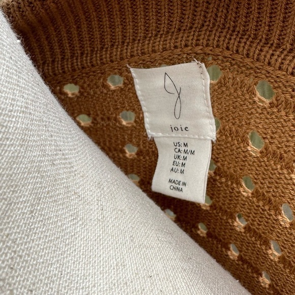 Joie Eyelet Cutout Collared Neckline Bronze Brown V Neckline Sweater - Picture 4 of 8